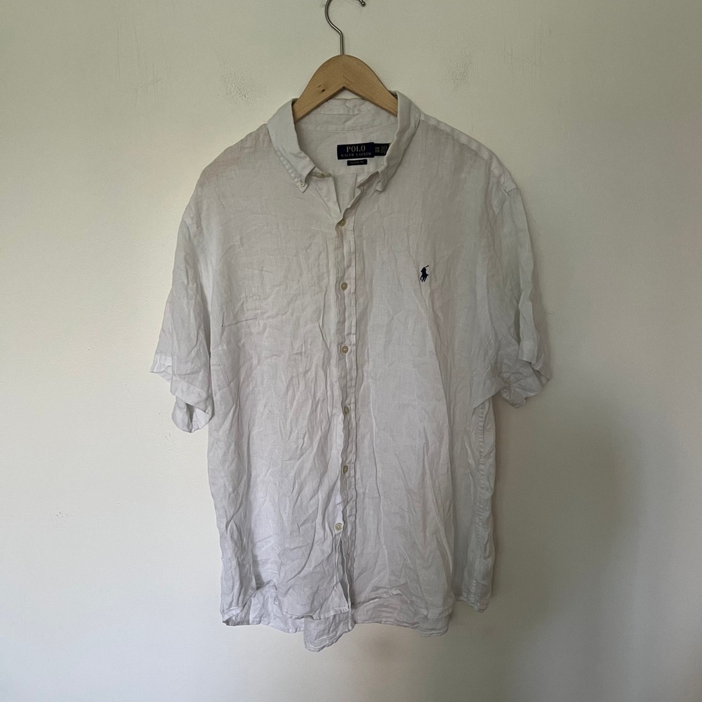 Polo Ralph Lauren White 100% Linen Short Sleeve Button Down XXL Classic Fit